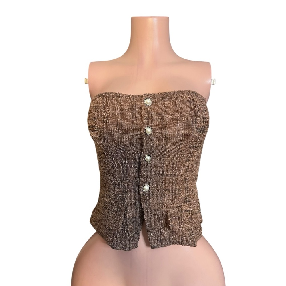 Brown Strapless Button-Front Women's Bustier Top